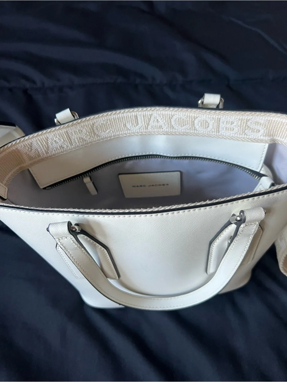 Marc Jacobs Cream Leather Top-Handle Tote with Logo